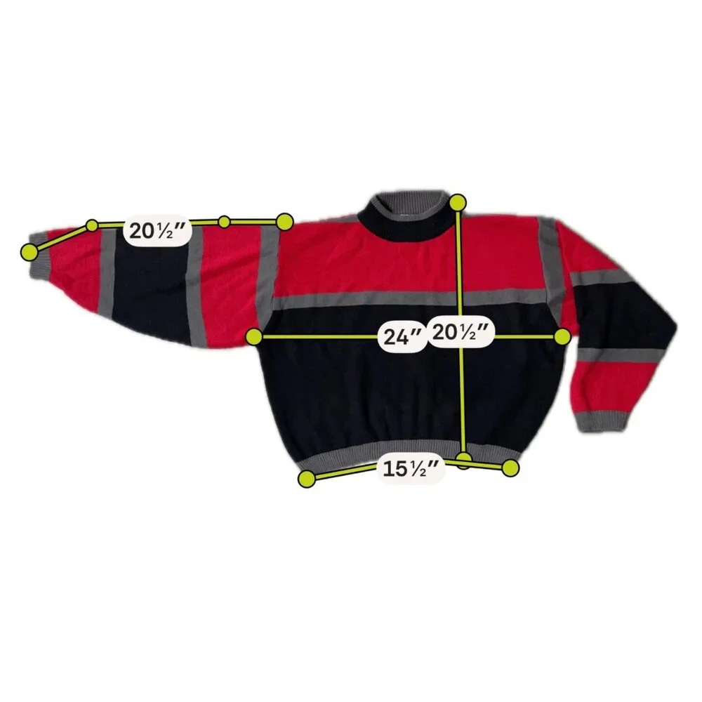 Vintage Colorblock Sweater Large Red Black Gray Acrylic Retro Hollywood Vine 80s - Picture 6 of 6